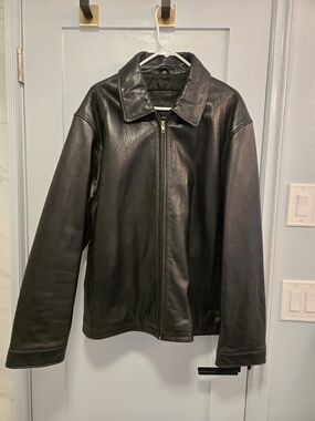 Men's Black Leather Zip Jacket